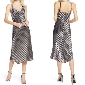 Harlyn Silver Moon Velvet Asymmetrical Slip Maxi Dress